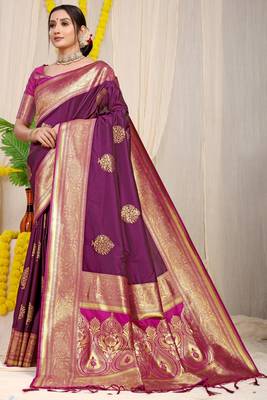 Multicolor hand woven banarasi saree with blouse 4