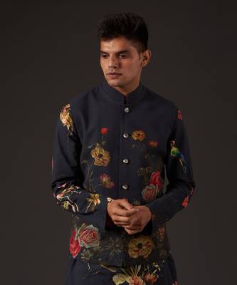 Black Cotton Floral Printed Bundi Jacket 5