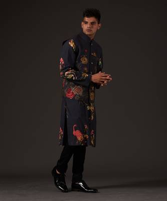 Black Cotton Floral Printed Bundi Jacket 6