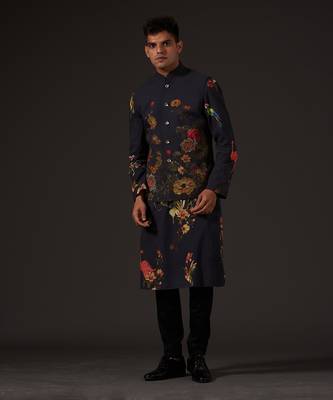 Black Cotton Floral Printed Bundi Jacket 1