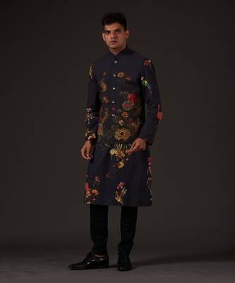 Black Cotton Floral Printed Bundi Jacket 7
