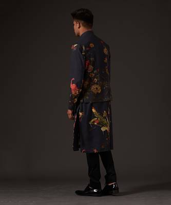 Black Cotton Floral Printed Bundi Jacket 9