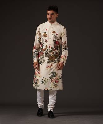 Beige Floral Printed Bundi Set 1