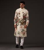 Beige Floral Printed Bundi Set