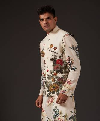 Beige Floral Printed Bundi Set 3