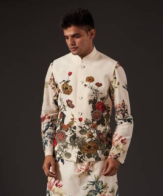 Beige Floral Printed Bundi Set 4