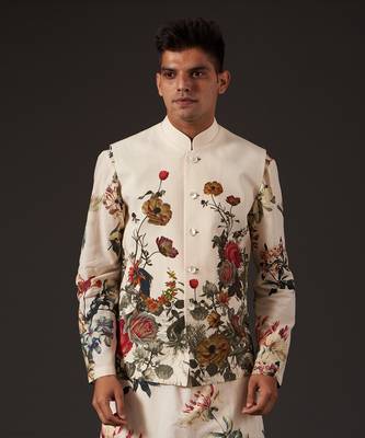 Beige Floral Printed Bundi Set 5