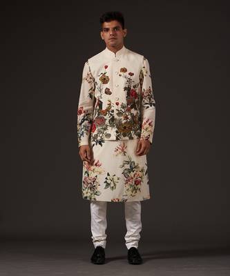 Beige Floral Printed Bundi Set 6