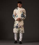 Beige Bird Printed Bundi Set