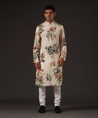 Beige Floral Printed Kurta Set 2