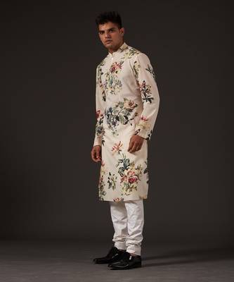 Beige Floral Printed Kurta Set 3