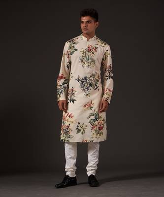 Beige Floral Printed Kurta Set 1