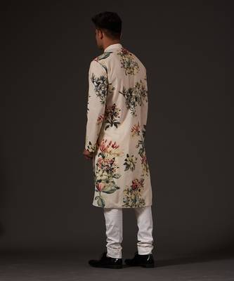 Beige Floral Printed Kurta Set 4