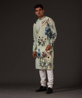 Green Floral Printed Kurta Set 2