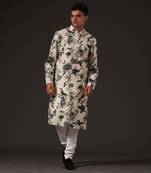 Beige Bird Printed Kurta Set