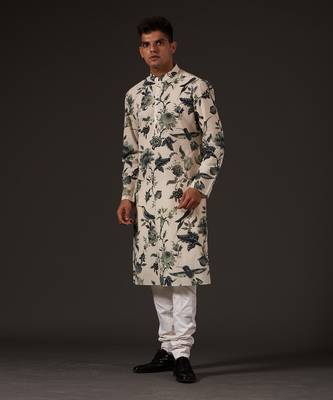 Beige Bird Printed Kurta Set 2