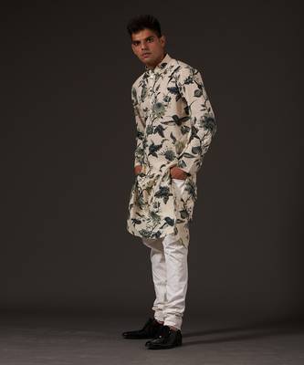 Beige Bird Printed Kurta Set 3