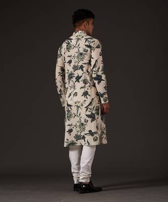 Beige Bird Printed Kurta Set 5