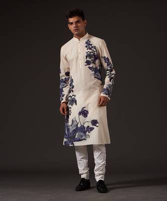 Beige Floral Printed Kurta Set 3