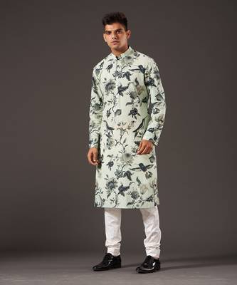 Green Bird Printed Kurta Set 1