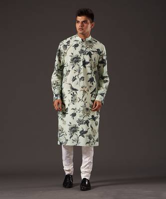 Green Bird Printed Kurta Set 2