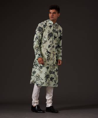 Green Bird Printed Kurta Set 3