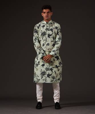Green Bird Printed Kurta Set 4