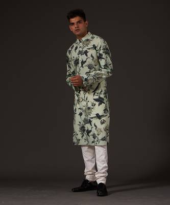 Green Bird Printed Kurta Set 5