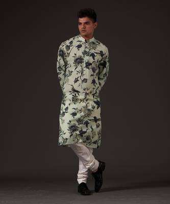 Green Bird Printed Kurta Set 6
