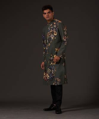 Grey Floral Printed Kurta Set 1
