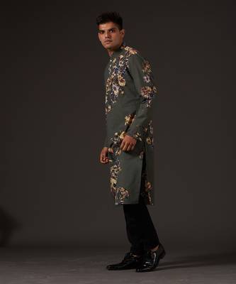 Grey Floral Printed Kurta Set 3