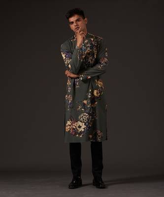 Grey Floral Printed Kurta Set 4