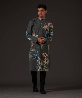 Grey Bird Printed Kurta Set 1