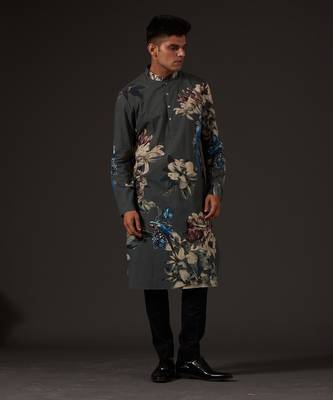 Grey Bird Printed Kurta Set 3