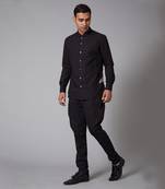 Black Poplin Cheetah Embroidered Shirt