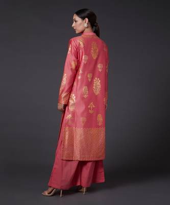 Coral Pink Block Printed Kurta Set 2