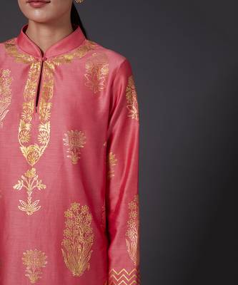 Coral Pink Block Printed Kurta Set 3