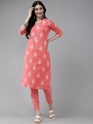 Peach printed cotton ethnic-kurtis 1