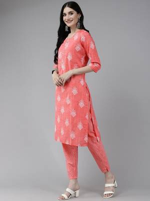 Peach printed cotton ethnic-kurtis 2