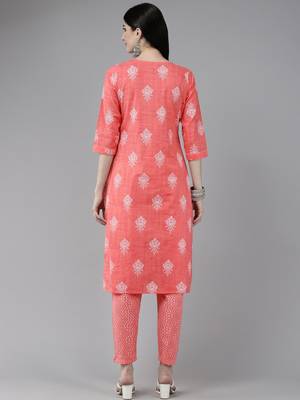 Peach printed cotton ethnic-kurtis 3