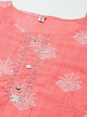 Peach printed cotton ethnic-kurtis 4