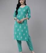 Green printed cotton ethnic-kurtis