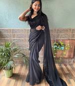 Black woven georgette saree with blouse