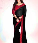 black and red plain georgette saree with blouse