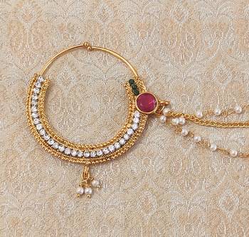 LALSO Multicolour Pearl Gold plated Big Bridal Nosering Nosepin Jewelry  2