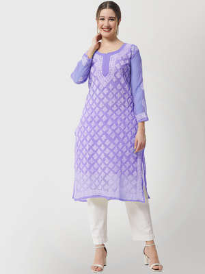 Purple embroidered georgette chikankari-kurtis 1