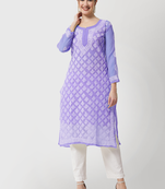 Purple embroidered georgette chikankari-kurtis