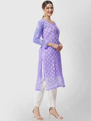 Purple embroidered georgette chikankari-kurtis 2