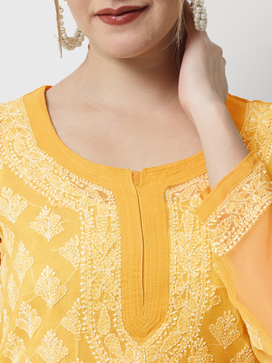 Yellow embroidered georgette chikankari-kurtis 4