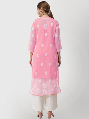 Pink embroidered georgette chikankari-kurtis 2